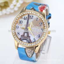 Wholesale crystal eiffel tower leather straps vogue china watch
